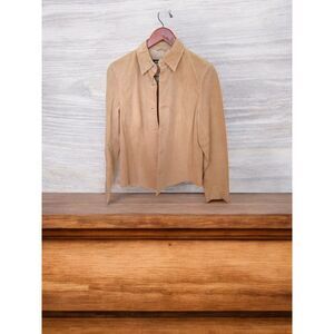 Vintage Revue Tan Suede Leather Jacket Button Down Shirt Size 4